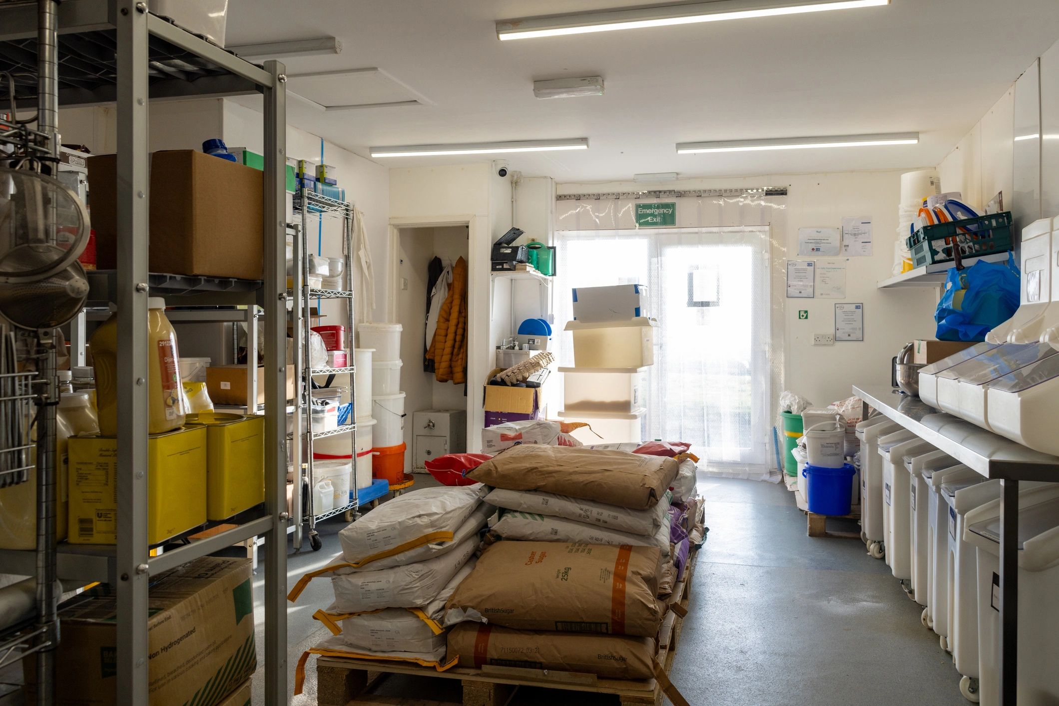 Bulk storage sacks in warehouse